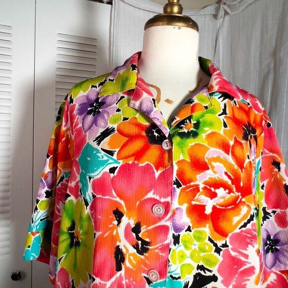 Nikki | Women’s | Blouses | L | Vintage Tropical Colorful Button Down Collared T - Picture 2 of 5